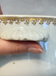 A Chinese famille rose armorial tureen and cover with the arms of van Beeftingh for the Dutch market, Qianlong