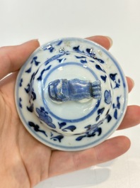A Chinese blue and white garniture of five vases with landscape design, 19th C.
