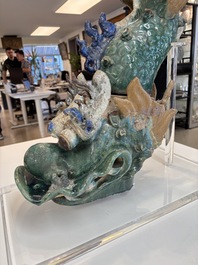 A pair of large Chinese polychrome-glazed fish-form roof tiles, 19th C.
