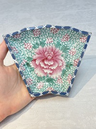 A rare Chinese enamelled Yixing stoneware nine-piece 'peonies' sweetmeat set, 19th C.