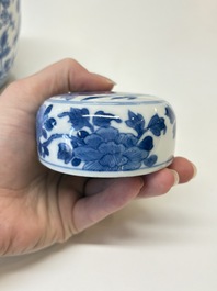 A Chinese blue and white 'birds among flowers' vase and cover, Kangxi