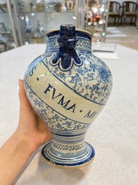 A fine blue and white Antwerp maiolica wet drug jar, 16th C.