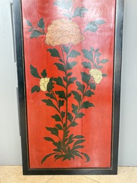 A Chinese Coromandel lacquered four-panel folding screen with mountainous landscapes, 17/18th C.
