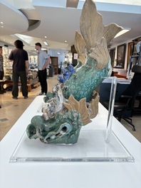 A pair of large Chinese polychrome-glazed fish-form roof tiles, 19th C.
