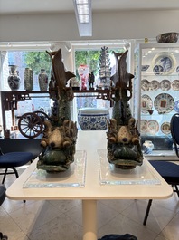 A pair of large Chinese polychrome-glazed fish-form roof tiles, 19th C.