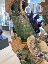 A pair of large Chinese polychrome-glazed fish-form roof tiles, 19th C.