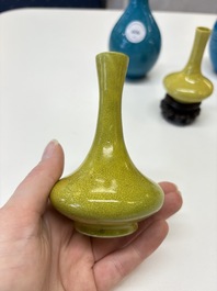 Three Chinese yellow-glazed vases and two turquoise-glazed vases, 19th C.