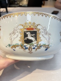 A Chinese famille rose armorial tureen and cover with the arms of van Beeftingh for the Dutch market, Qianlong