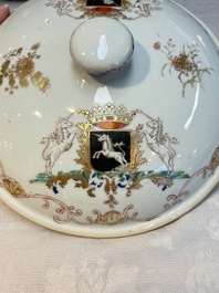 A Chinese famille rose armorial tureen and cover with the arms of van Beeftingh for the Dutch market, Qianlong