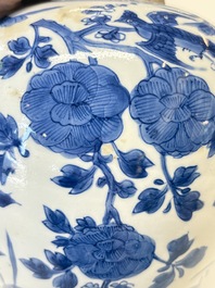 A Chinese blue and white 'birds among flowers' vase and cover, Kangxi