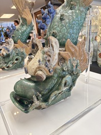 A pair of large Chinese polychrome-glazed fish-form roof tiles, 19th C.