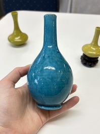 Three Chinese yellow-glazed vases and two turquoise-glazed vases, 19th C.