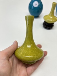 Three Chinese yellow-glazed vases and two turquoise-glazed vases, 19th C.