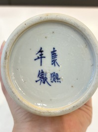 A Chinese blue and white garniture of five vases with landscape design, 19th C.