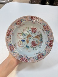 A set of 12 Chinese famille rose plates with squirrels among grapes and peonies, Qianlong