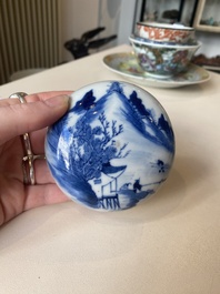 A varied collection of six Chinese blue, white, famille rose and iron-red wares, 19/20th C.