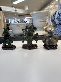 A collection of 26 Chinese jadeite, rock crystal, turquoise, agate and other hardstone carvings, 19/20th C.