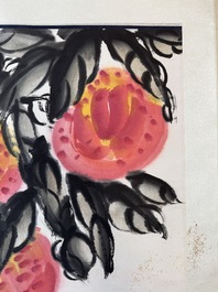 In the manner of Qi Baishi 齊白石 (1864-1957): 'Peaches', ink and colour on paper