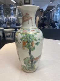 A pair of Chinese famille rose vases with court ladies, 19/20th C.
