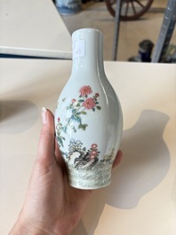A Chinese gilt- and iron-red-decorated white-glazed Milefo Buddha, a famille rose vase and a brush pot, Qianlong and Xue Changseng 薛長森 mark, 20th C.