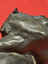 A Japanese bronze okimono of a tiger and a bull, signed Sano Takachika 佐野隆親, Meiji, 19th C.