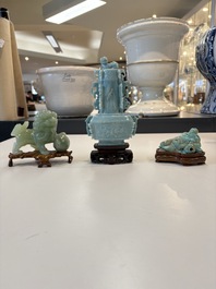 A collection of 26 Chinese jadeite, rock crystal, turquoise, agate and other hardstone carvings, 19/20th C.