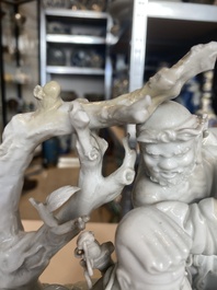 A Chinese Dehua blanc de Chine group of four deities on a boat, Republic