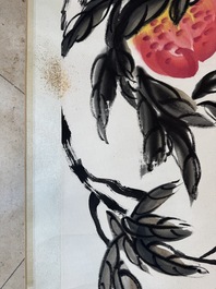 In the manner of Qi Baishi 齊白石 (1864-1957): 'Peaches', ink and colour on paper