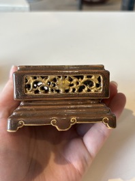 An unusual Chinese marble-glazed 'Qianlong Yu Bi 乾隆御筆' seal and stand, Qianlong mark, Republic