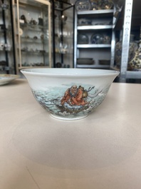 A varied collection of six Chinese blue, white, famille rose and iron-red wares, 19/20th C.