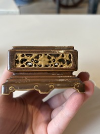 An unusual Chinese marble-glazed 'Qianlong Yu Bi 乾隆御筆' seal and stand, Qianlong mark, Republic