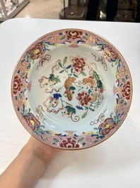 A set of 12 Chinese famille rose plates with squirrels among grapes and peonies, Qianlong