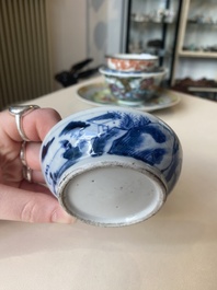 A varied collection of six Chinese blue, white, famille rose and iron-red wares, 19/20th C.