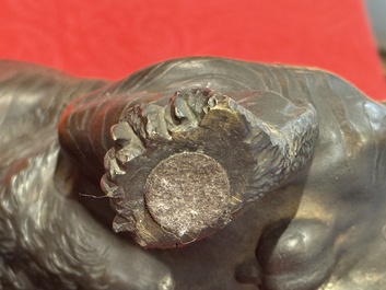 A Japanese bronze okimono of a tiger and a bull, signed Sano Takachika 佐野隆親, Meiji, 19th C.