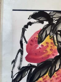In the manner of Qi Baishi 齊白石 (1864-1957): 'Peaches', ink and colour on paper