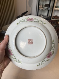 A varied collection of six Chinese blue, white, famille rose and iron-red wares, 19/20th C.