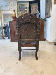 A pair of Chinese finely carved hongmu armchairs, Canton, 19th C.