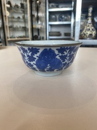 A varied collection of six Chinese blue, white, famille rose and iron-red wares, 19/20th C.