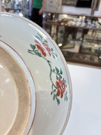 A Chinese wucai dish with floral design, Kangxi mark and of the period