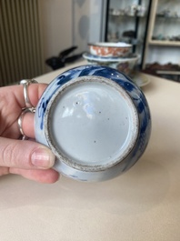A varied collection of six Chinese blue, white, famille rose and iron-red wares, 19/20th C.