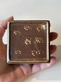 An unusual Chinese marble-glazed 'Qianlong Yu Bi 乾隆御筆' seal and stand, Qianlong mark, Republic