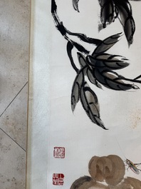 In the manner of Qi Baishi 齊白石 (1864-1957): 'Peaches', ink and colour on paper