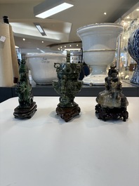 A collection of 26 Chinese jadeite, rock crystal, turquoise, agate and other hardstone carvings, 19/20th C.