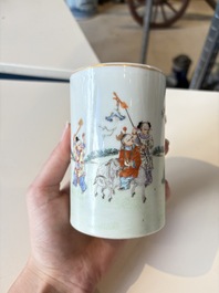 A Chinese gilt- and iron-red-decorated white-glazed Milefo Buddha, a famille rose vase and a brush pot, Qianlong and Xue Changseng 薛長森 mark, 20th C.