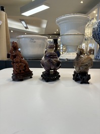 A collection of 26 Chinese jadeite, rock crystal, turquoise, agate and other hardstone carvings, 19/20th C.