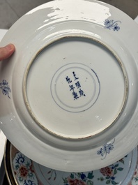 Nine Chinese monochrome, blue, white and famille rose wares, 18/19th C.