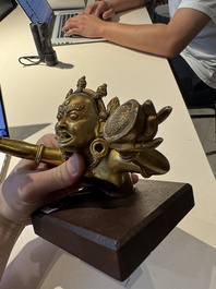 A Sino-Tibetan gilt-bronze Mahakala on stand, a Tibetan Vajradhaka and a Hayagriva, 19/20th C.