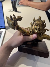 A Sino-Tibetan gilt-bronze Mahakala on stand, a Tibetan Vajradhaka and a Hayagriva, 19/20th C.