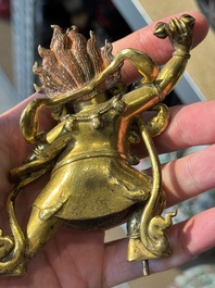A Sino-Tibetan gilt-bronze Mahakala on stand, a Tibetan Vajradhaka and a Hayagriva, 19/20th C.