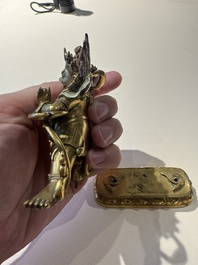 A Sino-Tibetan gilt-bronze Mahakala on stand, a Tibetan Vajradhaka and a Hayagriva, 19/20th C.